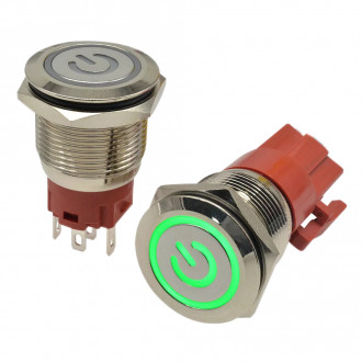 Kulaté kovové tlačítko, zelené podsvícení