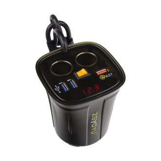 Dvojitá zásuvka CL s 3× USB do držáku na nápoje + LED...