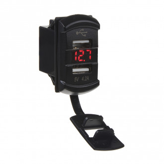 2× zásuvka USB ROCKER s integrovaným voltmetrem - 12/24 V
