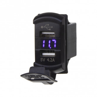 2× USB zásuvka ROCKER s integrovaným voltmetrem - modré...